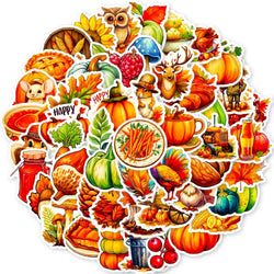 10/50Pcs Thanksgiving Day Stickers Harvest Festival Cartoon Cute Pumpkin Nut Squirrel Children Toy Decals Laptop Guitar Suitcase (Online Order Only)