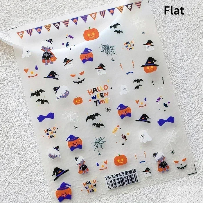 Cat Eye Halloween Terror Spider Cross Rose Love Heart Flower Snake Web Candy Bunny Thrilling Nail Art Stickers Manicure Decals (Online Order Only)
