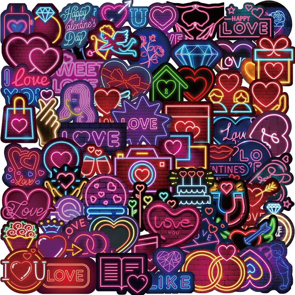 64PCS Cool Neon Light Stickers Trendy Graffiti Waterproof Vinyl Neon Stickers Pack for Phone Creative Decoration DIY Toys (ONLINE ORDER ONLY)