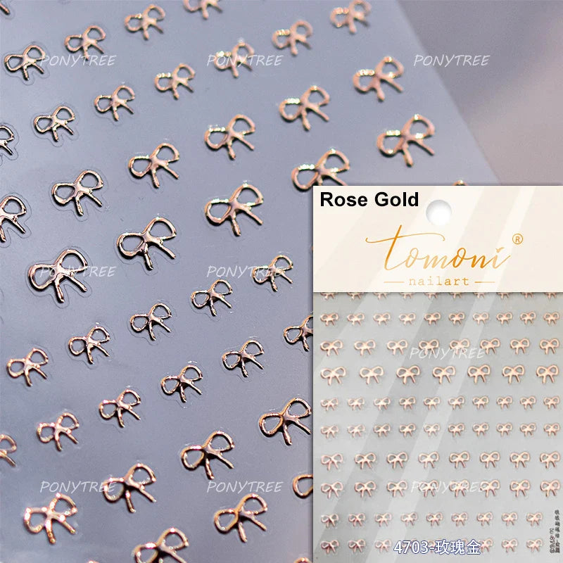 Shiny Pink Silver Gold Bowknot Tie Line Mini Delicate 3D 5D Self Adhesive Nail Art Stickers Embossment Rhinestone Manicure Decal (Online Order Only)
