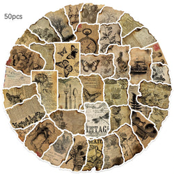50PCS Vintage Manuscript Stickers For Hand Account Laptop Suitcase Phone Case DIY Cartoon Stickers Retro Style Graffiti Decals (ONLINE ORDER ONLY)