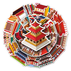 10/50pcs Antique Building House Stickers Personalized Chinese Style Stickers DIY Mobile Phone Case Suitcase Stickers Waterproof (Online Order Only)