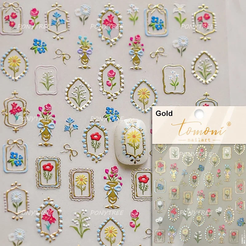 Flower Garden Purple Yellow Pink Daisy Butterfly Delicate 5D Soft Relief Adhesive Nail Art Decoration Sticker 3D Manicure Decals (ONLINE ORDER ONLY)