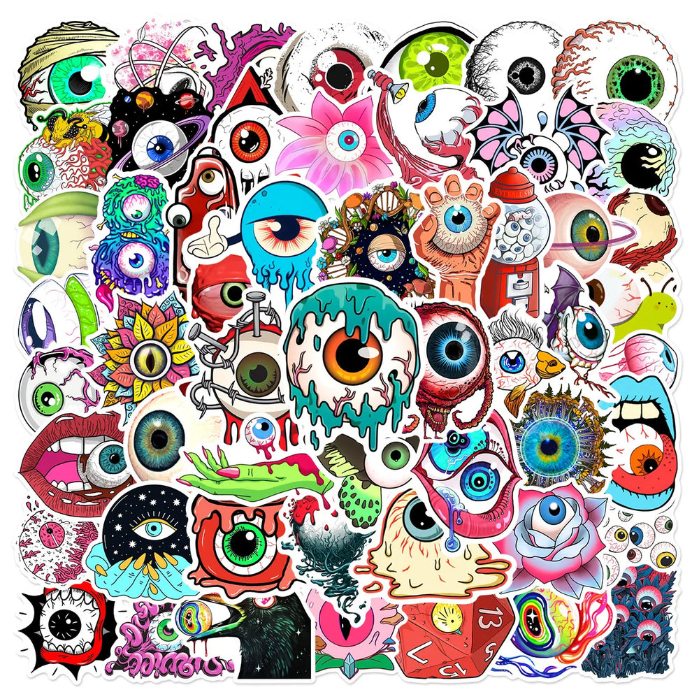 60pcs Punk Horror Eyeball Graffiti Stickers for Helmets, Desktops, Walls, DIY Decor (Online Order Only)