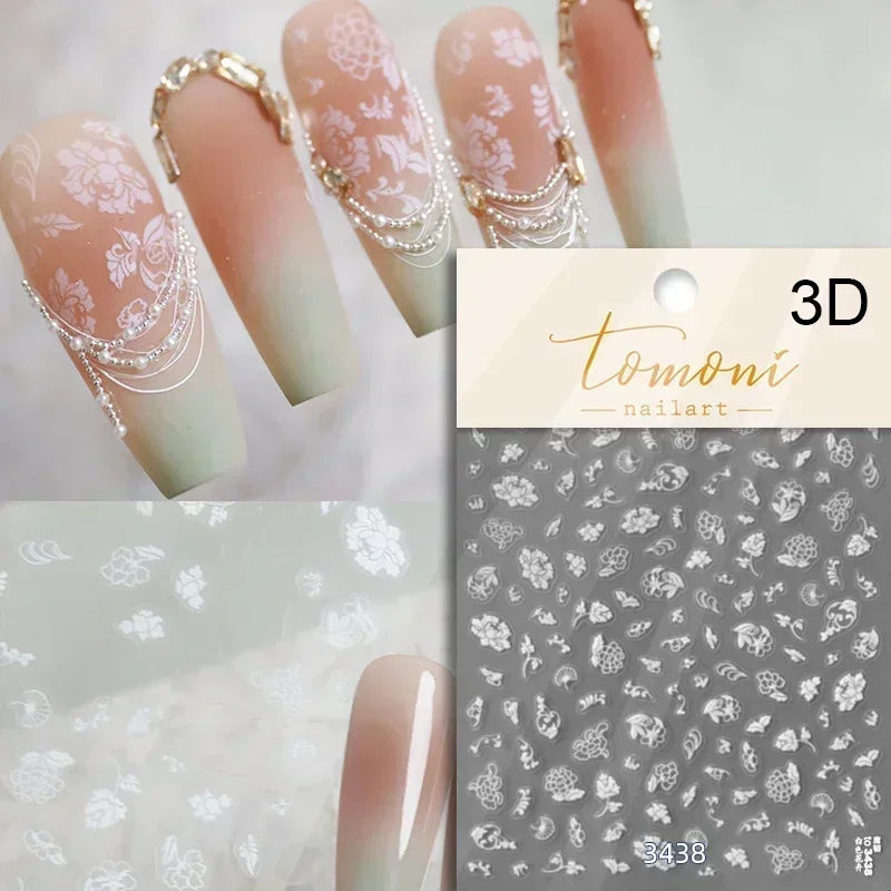 Gradient Halo Dyeing Dark Red Rose Flower Rhinestone Lace Bow Heart 3D Self Adhesive Nail Art Decoration Sticker Manicure Decals (ONLINE ORDER ONLY)