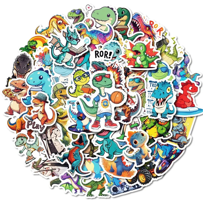 10/30/50PCS Kawaii Fashion Dinosaur Sticky PVC Sticker Aesthetic Stationery DIY Decoration Scrapbooking School Supplies for Kids (ONLINE ORDER ONLY)