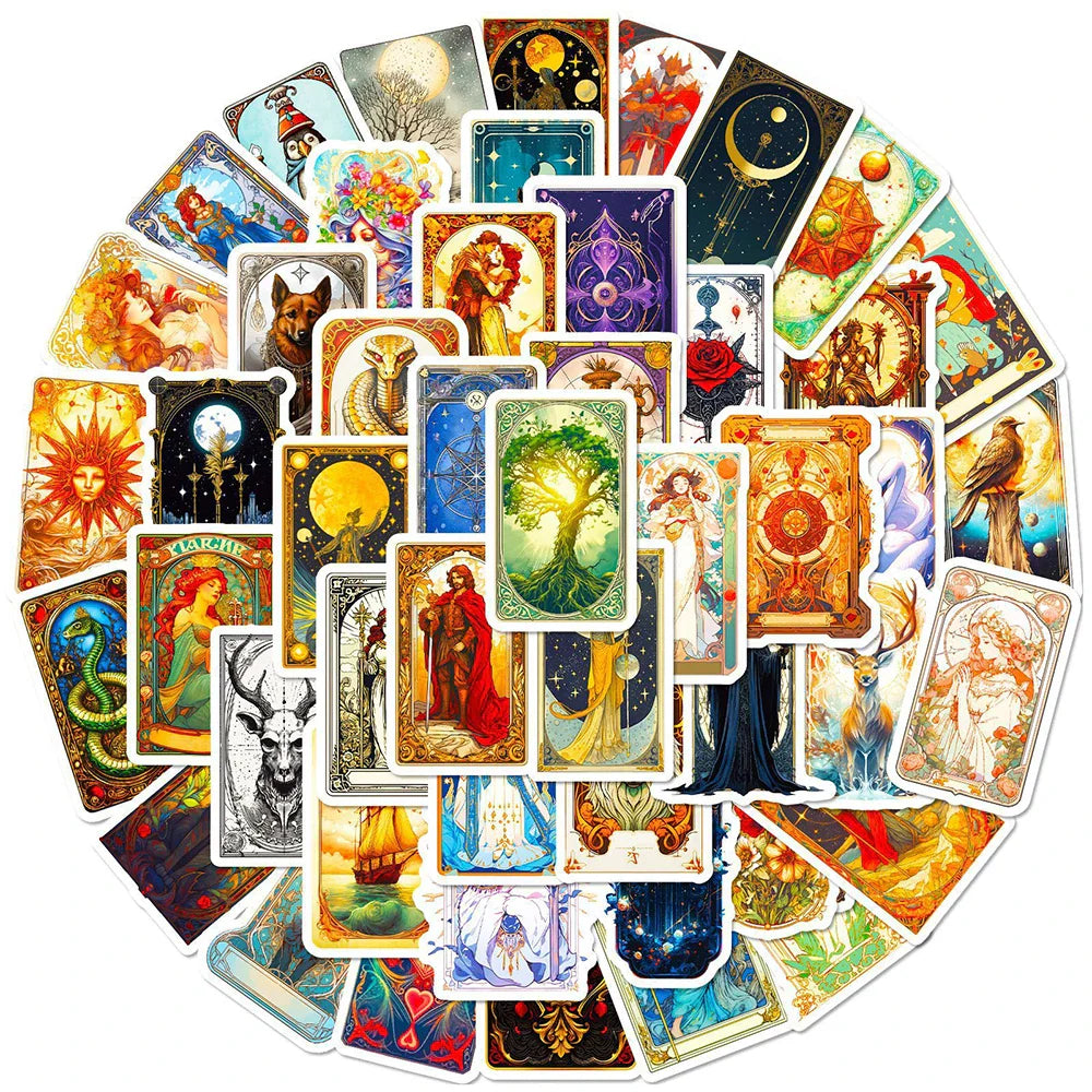 Tarot Card Cartoon Stickers Pack - Laptop, Car, Luggage, Phone, Guitar Decals (Online Order Only)
