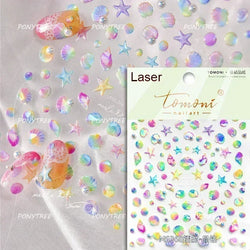 Hot Stamping Laser Shell Conch Starfish Pearl Whale Coral Dolphin Summer Beach Sea Wave Jellyfish Bubble Nail Art Stickers Decal (ONLINE ORDER ONLY)