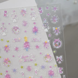 1pcs Pink Christmas Nail Stickers Shiny Shell Light Nail Art Parts Stickers Cute Snowflakes Star Wreath Nail Decorations Decals* (ONLINE ORDER ONLY)
