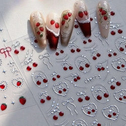 Mini Fruit Cherry Charming Strawberry Ribbon Line Bowknot Jelly Charming Chic Self Adhesive Nail Art Stickers Manicure Decals (ONLINE ORDER ONLY)