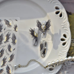White Black Wings Feather Angel Demon Devil Dreamy Hot Stamping English Letter Adhesive Nail Art Stickers Manicure Tool Decals (Online Order Only)