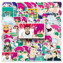 50pcs Saiki K Anime Stickers for Suitcase, Water Cup, Phone, Notebook, Fridge Decoration (Online Order Only)
