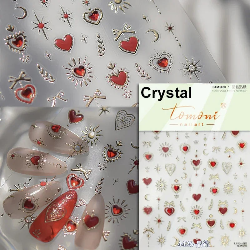 Flat Small Pink Brown Halo Dyeing Love Heart Geometric Leopard Shiny Jelly Chic Embossed Relief Nail Art Stickers Manicure Decal (Online Order Only)