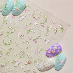Romantic Lily of The Valley Candle Holder Wreath Bowknot Butterfly Dreamy Adhesive Nail Art Decorations Stickers Manicure Decals (Online Order Only)
