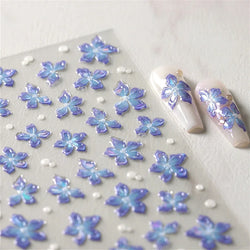 Charming Dreamy Shiny Jelly Blue Gradient Lily Flowers Rose Petal White Dot Chinese Colorful Nail Art Stickers Manicure Decals (ONLINE ORDER ONLY)