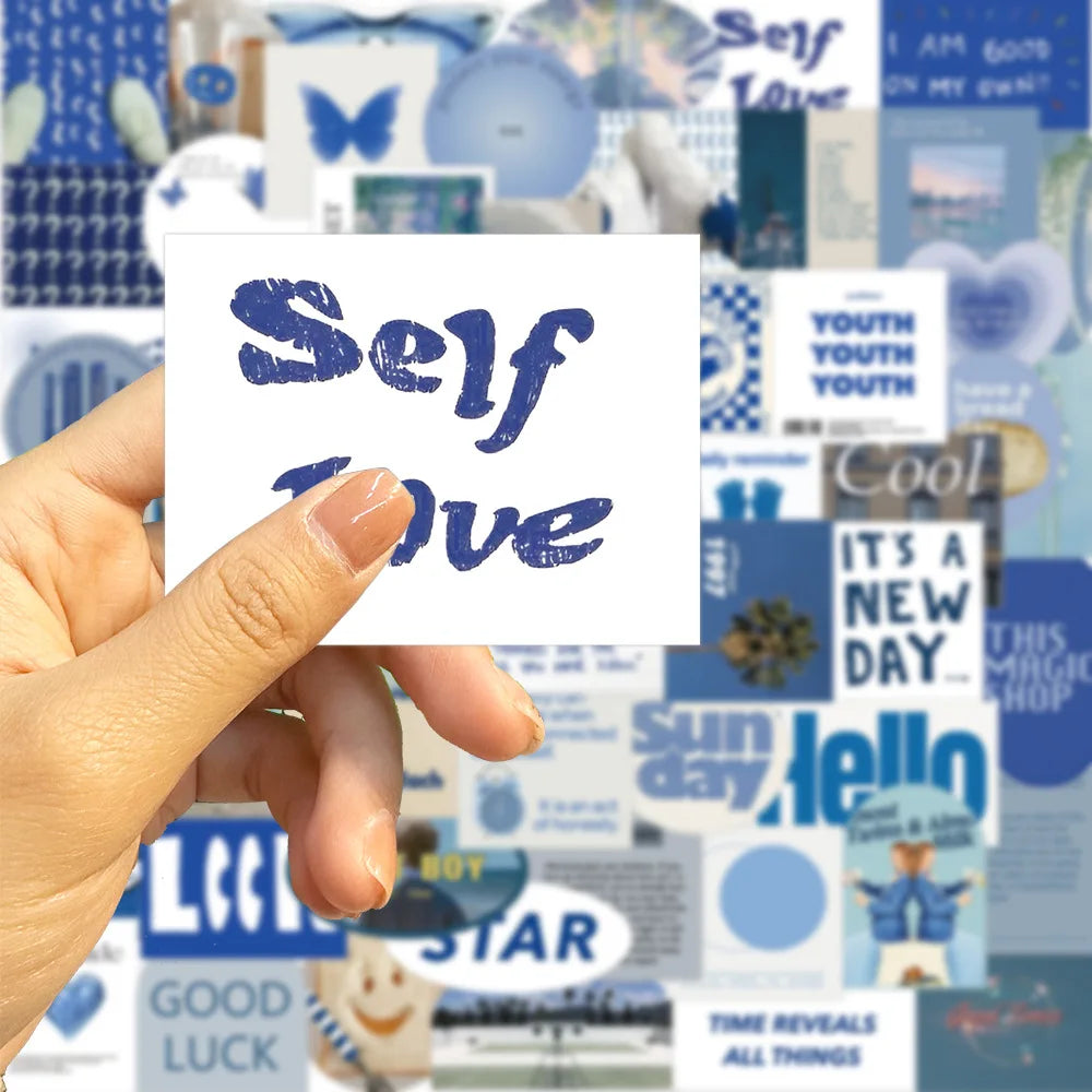 10/30/57PCS Ins Style Cute Blue Stickers Aesthetic Wall Decals PVC Waterproof DIY Skateboard Laptop Phone Fridge Guitar Sticker (ONLINE ORDER ONLY)