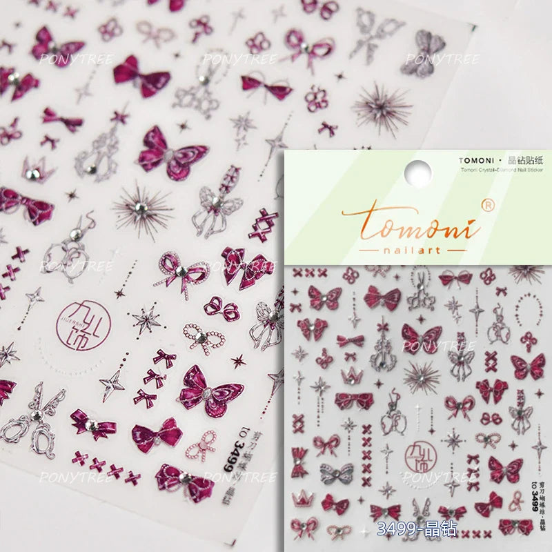 Chic Butterfly Flower Lily Lilium Narcissus Line Beautiful Blue Pearl Self Adhesive Nail Art Stickers Decorations Manicure Decal (Online Order Only)