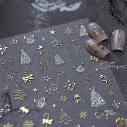 Hot Stamping Christmas Tree Bell Bowknot Cane Snowman Star Adhesive Nail Art Stickers Snowflake Glitter Powder Manicure Decals (ONLINE ORDER ONLY)
