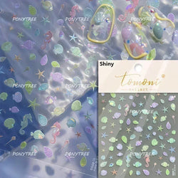 Hot Stamping Laser Shell Conch Starfish Pearl Whale Coral Dolphin Summer Beach Sea Wave Jellyfish Bubble Nail Art Stickers Decal (ONLINE ORDER ONLY)