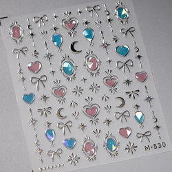 Flat Small Pink Brown Halo Dyeing Love Heart Geometric Leopard Shiny Jelly Chic Embossed Relief Nail Art Stickers Manicure Decal (Online Order Only)