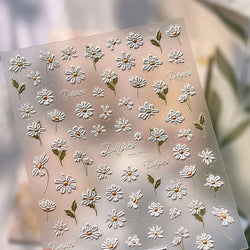 Mountain Daisy Wild Flower Mini Green Leaves White Petal Romantic Embossed Reliefs Adhesive Nail Art Stickers Manicure Decals (ONLINE ORDER ONLY)