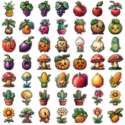 10/30/50/100PCS Cute Pixel Cartoon Stickers Funny Fruit Vegetable Graffiti Decals Notebook Fridge Phone Suitcase Toys Decoration (ONLINE ORDER ONLY)