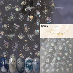 Shiny Snow Delicate Gold Pink Silver White Romantic Winter Self Adhesive Nail Art Stickers Snowflake Rhinestone Manicure Decals (ONLINE ORDER ONLY)