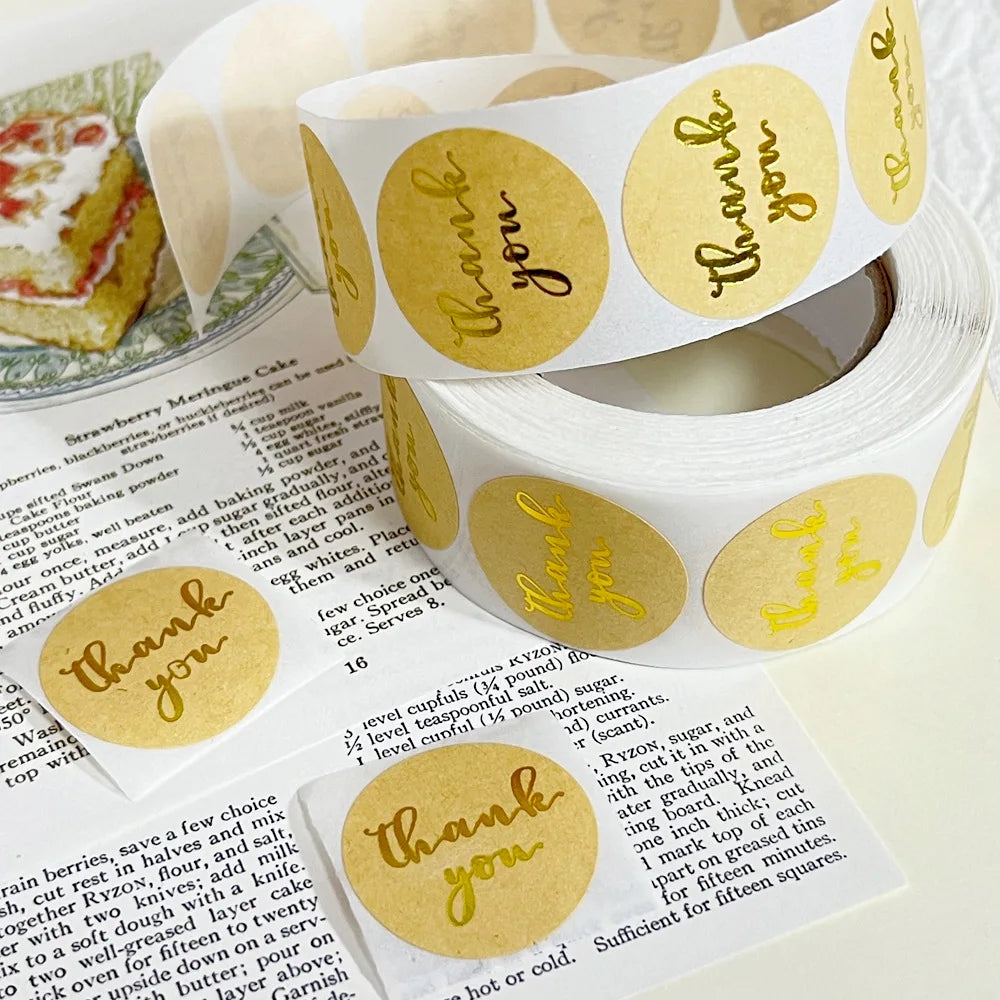 500Pcs 25mm Gold Pink Black Thank You Stickers Kraft Paper Sticker for Baking Wedding Decor Birthday Party Gift Sealing Sticker (ONLINE ORDER ONLY)