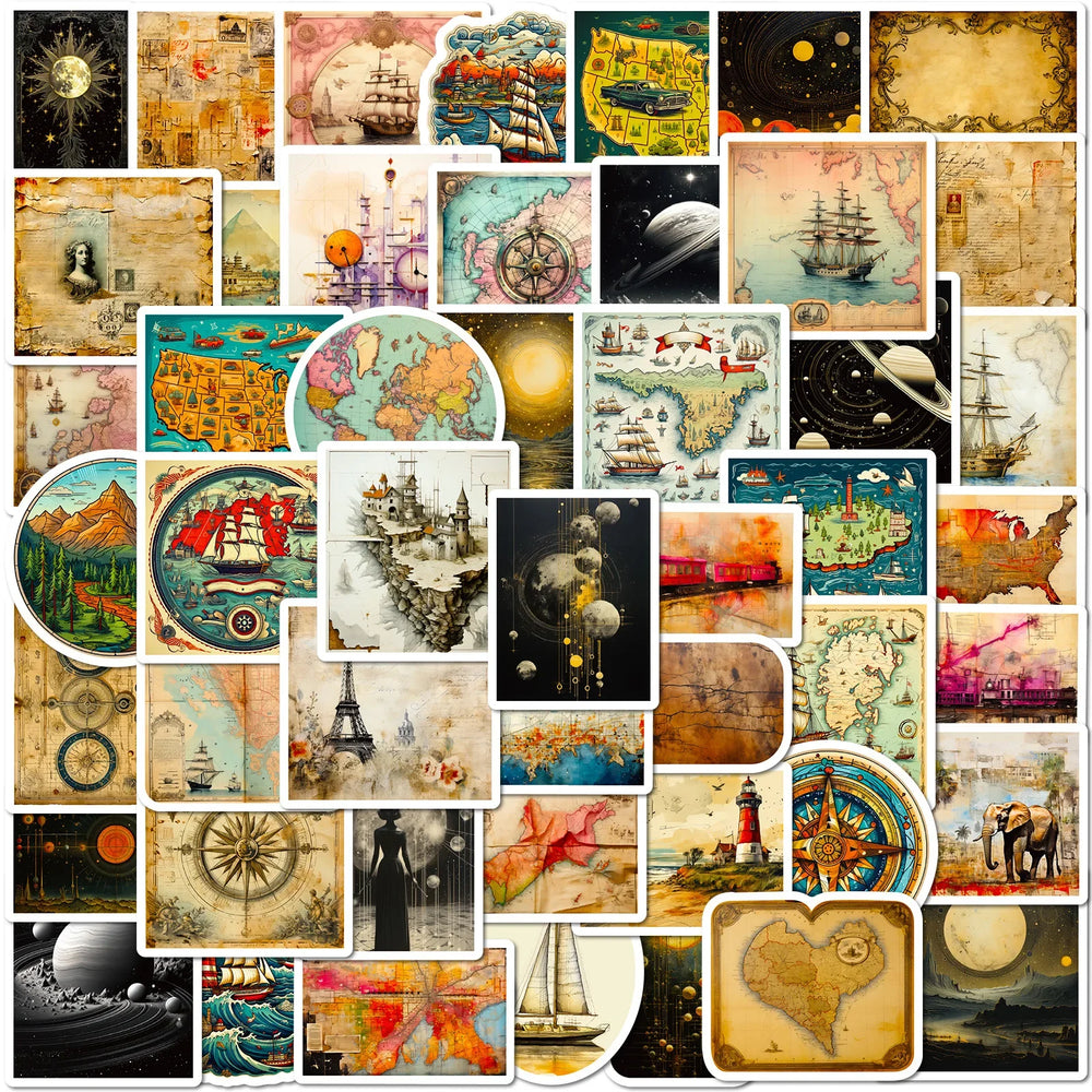 Retro World Map Stickers: Waterproof Travel Luggage, Water Bottle, Phone, Laptop, Guitar, Scrapbooking (10/25/50pcs) (Online Order Only)