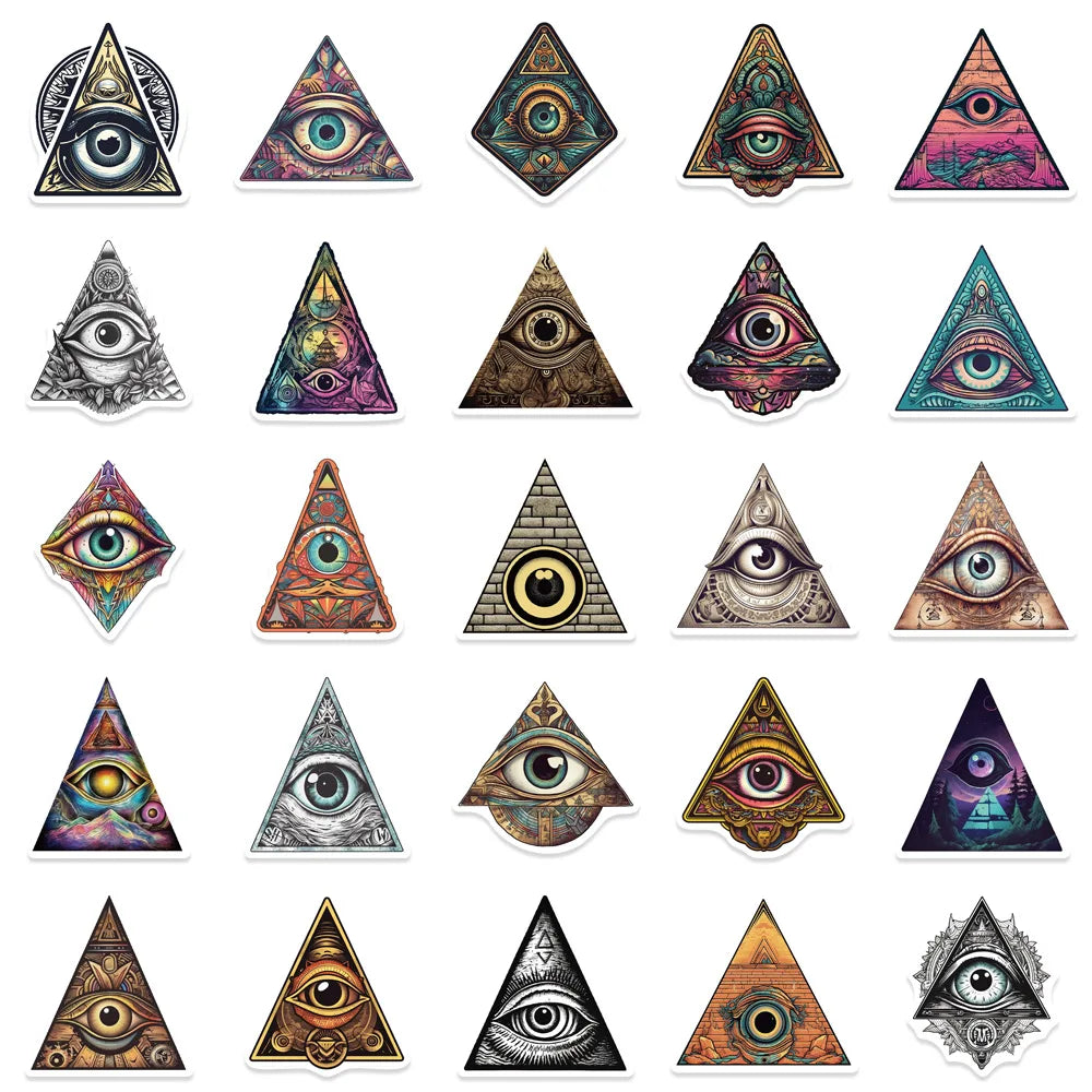 10/50Pcs Funny Cartoon Colorful All Seeing Eyes Graffiti Sticker for Luggage Skateboard Guitar Waterproof Creative Stickers (Online Order Only)