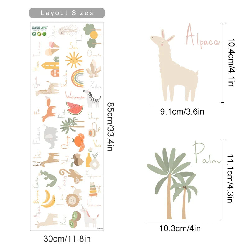 Boho Cute Animal Alphabet Nursery Wall Decals Kids Room Decor (ONLINE ORDER ONLY)