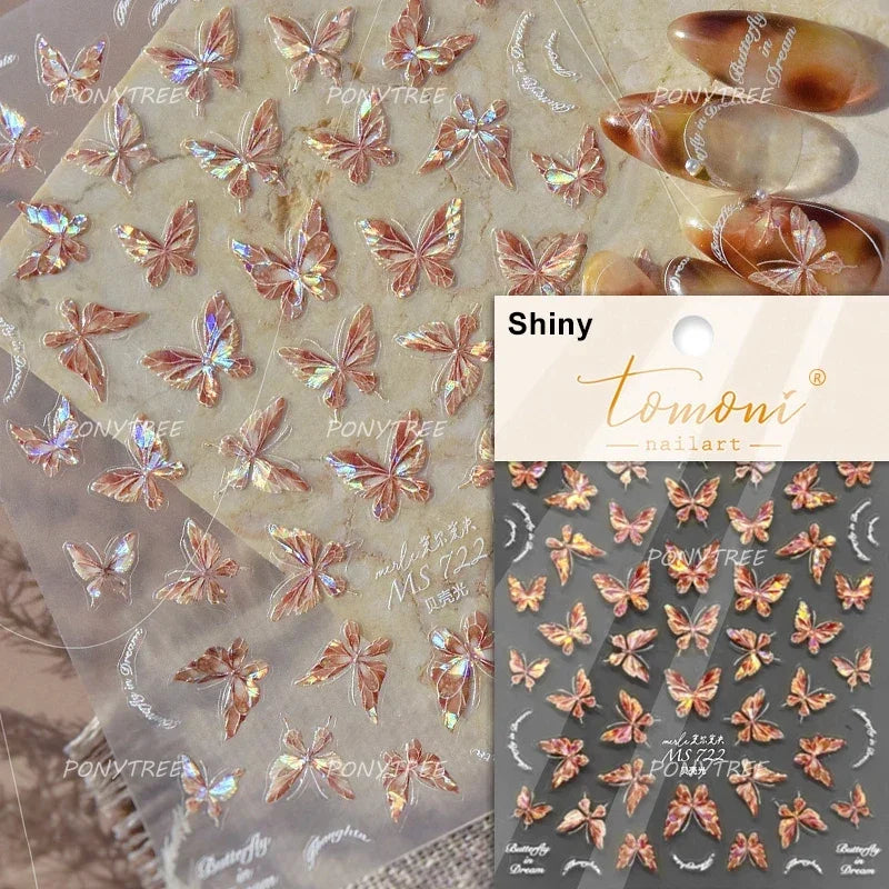 Charming Delicate Sapphire Color Blue Black Stroke Butterfly Jelly Relief Rhinestone Adhesive Nail Art Stickers Manicure Decals (Online Order Only)