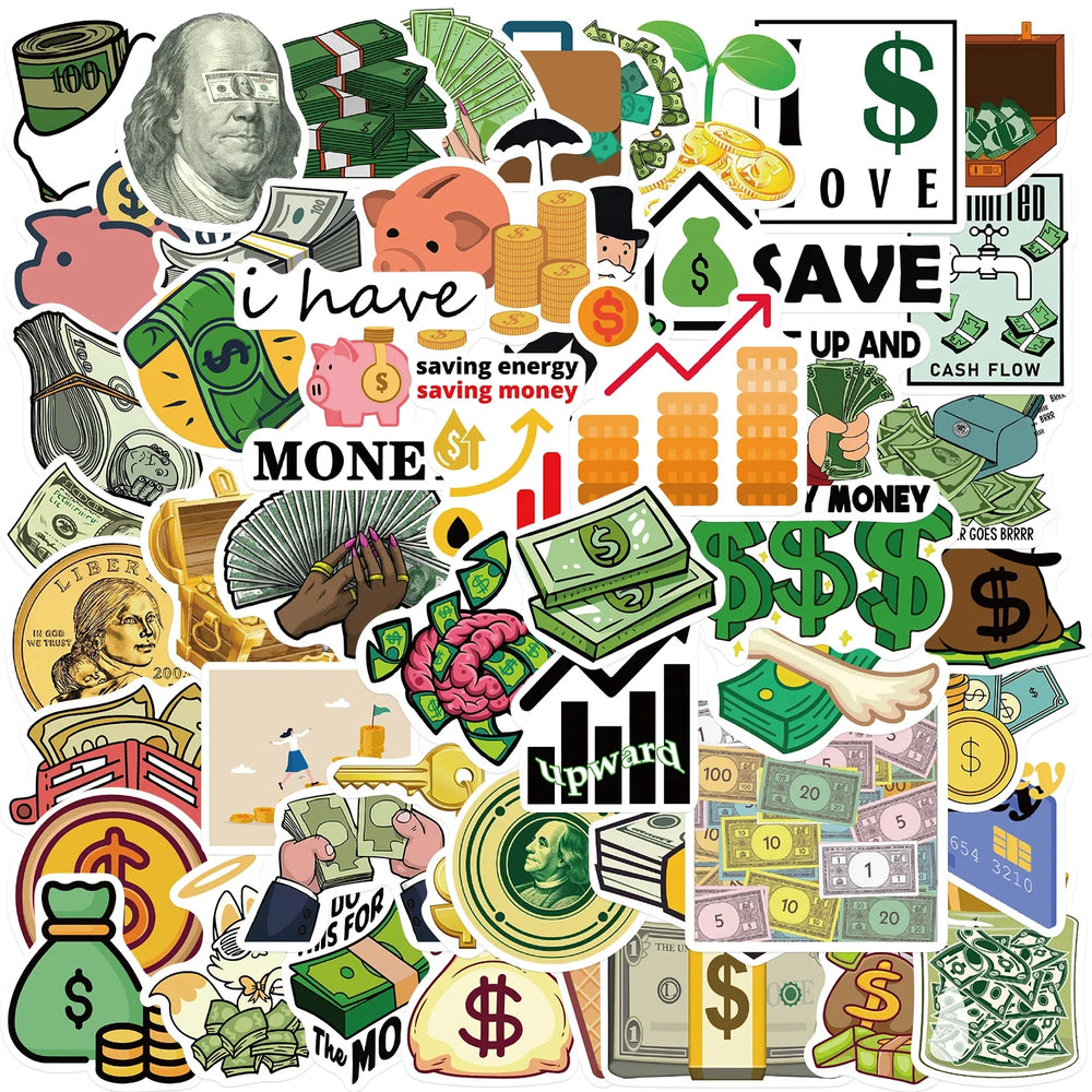 50PCS Gold Coin Stickers Waterproof Decals for Notebook Phone Suitcase Bike Graffiti Toy Dollar (ONLINE ORDER ONLY)