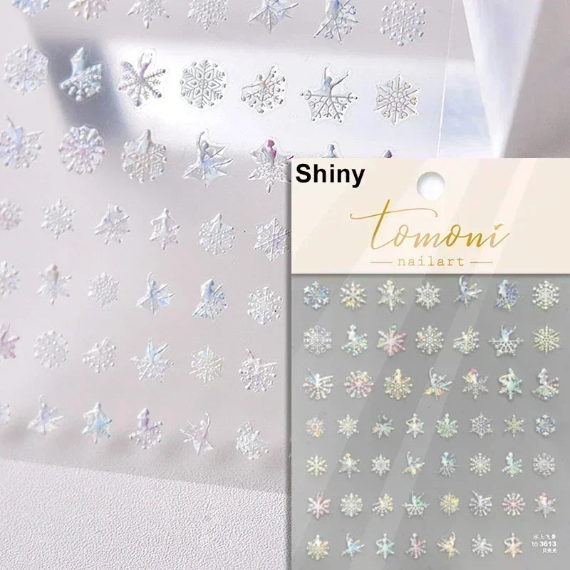 Black White Christmas Tree Snowflake Bowknot Snowman Socks Star Santa Hat Deer Rhinestone Winter Nail Art Sticker Manicure Decal (Online Order Only)