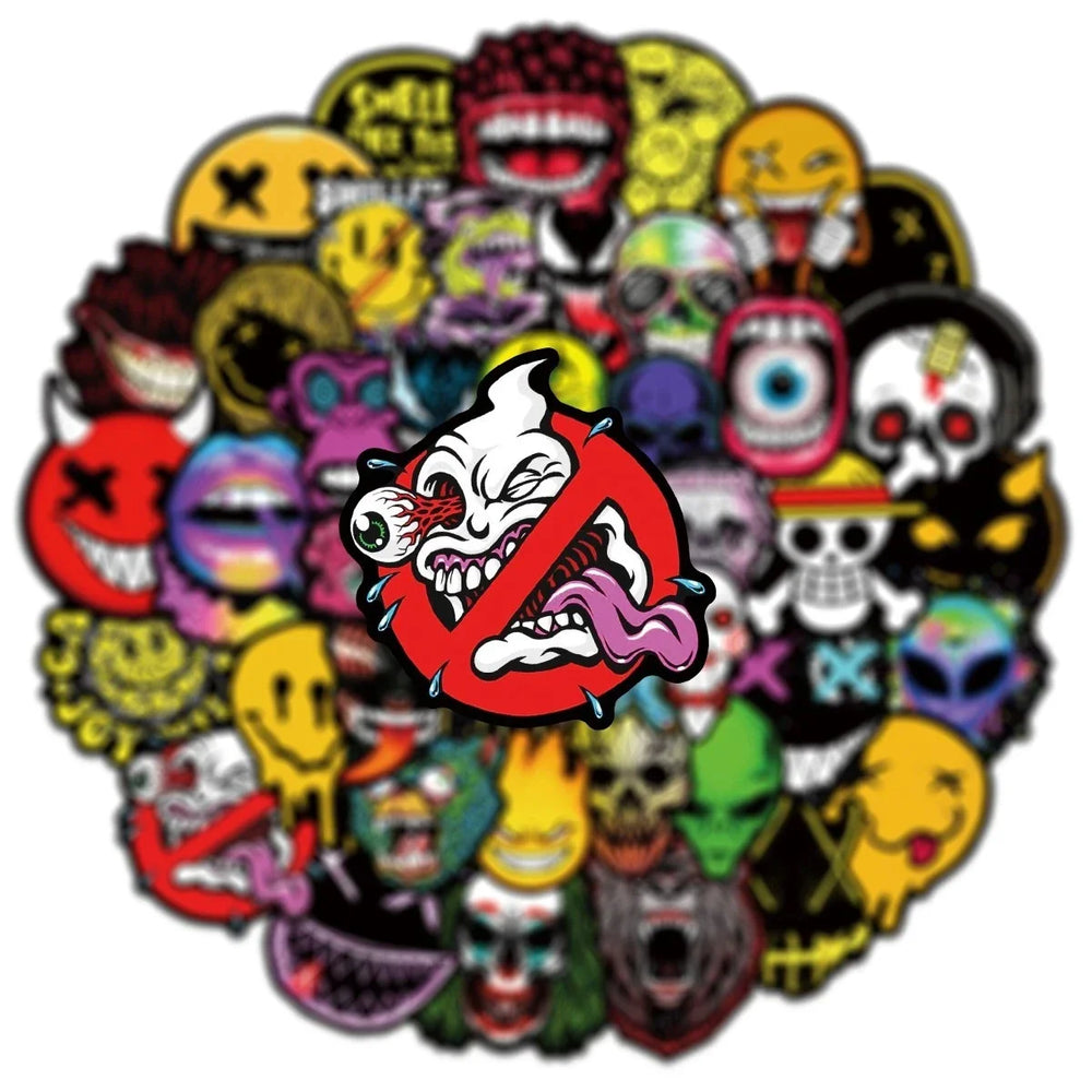 50Pcs Cool Horror Skull Stickers Waterproof for Phone Skateboard Guitar Laptop Car Motorcycle Helmet Decals Graffiti Toys (ONLINE ORDER ONLY)