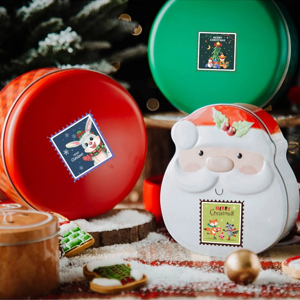 50-500Pcs Merry Christmas Stickers 3.8cm Square Christmas Tree Holiday Adhesive Labels for Cards Present Envelopes Seal Box Bag (ONLINE ORDER ONLY)