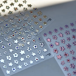 Hot Stamping Laser Silver Pink White Flower Rhinestone Pearl Irregular Petal Adhesive Nail Art Decoration Sticker Manicure Decal (ONLINE ORDER ONLY)