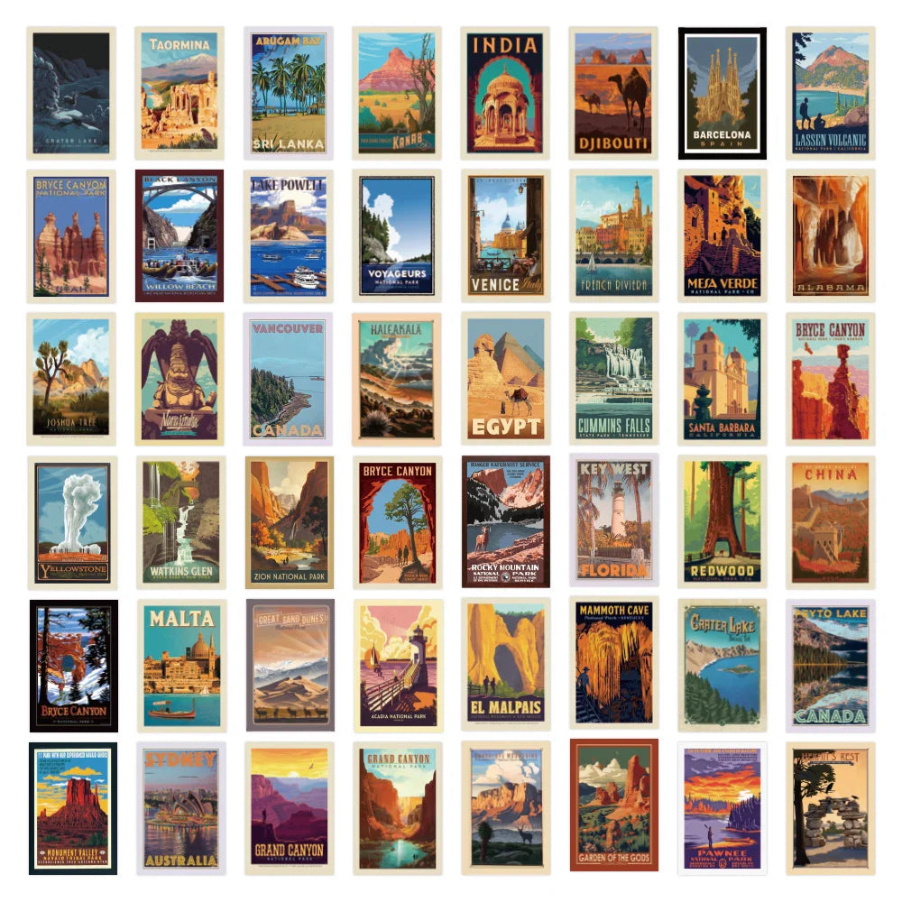 10/30/50pcs Cute Cartoon World Landmarks Aesthetic Poster Stickers  Decals Notebook Skateboard Laptop Phone Decoration Sticker (Online Order Only)