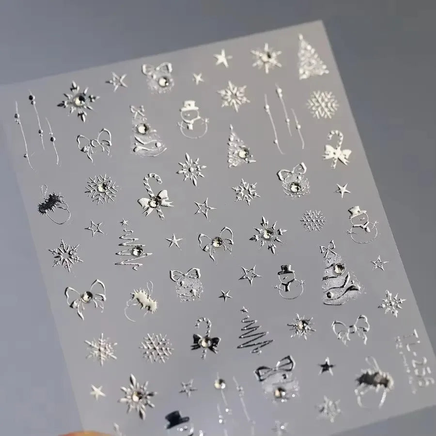 Winter Christmas Crystal Delicate Hexagon Romantic Laser Silver Chic Snowflakes Self Adhesive Nail Art Sticker 5D Manicure Decal (ONLINE ORDER ONLY)