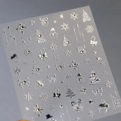 Winter Christmas Crystal Delicate Hexagon Romantic Laser Silver Chic Snowflakes Self Adhesive Nail Art Sticker 5D Manicure Decal (ONLINE ORDER ONLY)