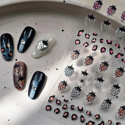 Pink Transparent Strawberry Leopard Print Metal Silver Fruit Lovely Self Adhesive Nail Art Stickers 5D Manicure Decals Wholesale (ONLINE ORDER ONLY)