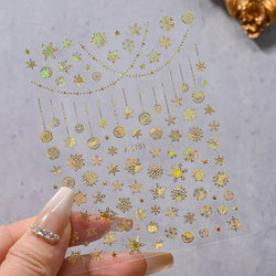 1PCS Laser Gold Snowflake Christmas Tree Nail Sticker 3D Adhesive Nail Decals Nail Art Accessories New Christmas Decoration 2024 (ONLINE ORDER ONLY)