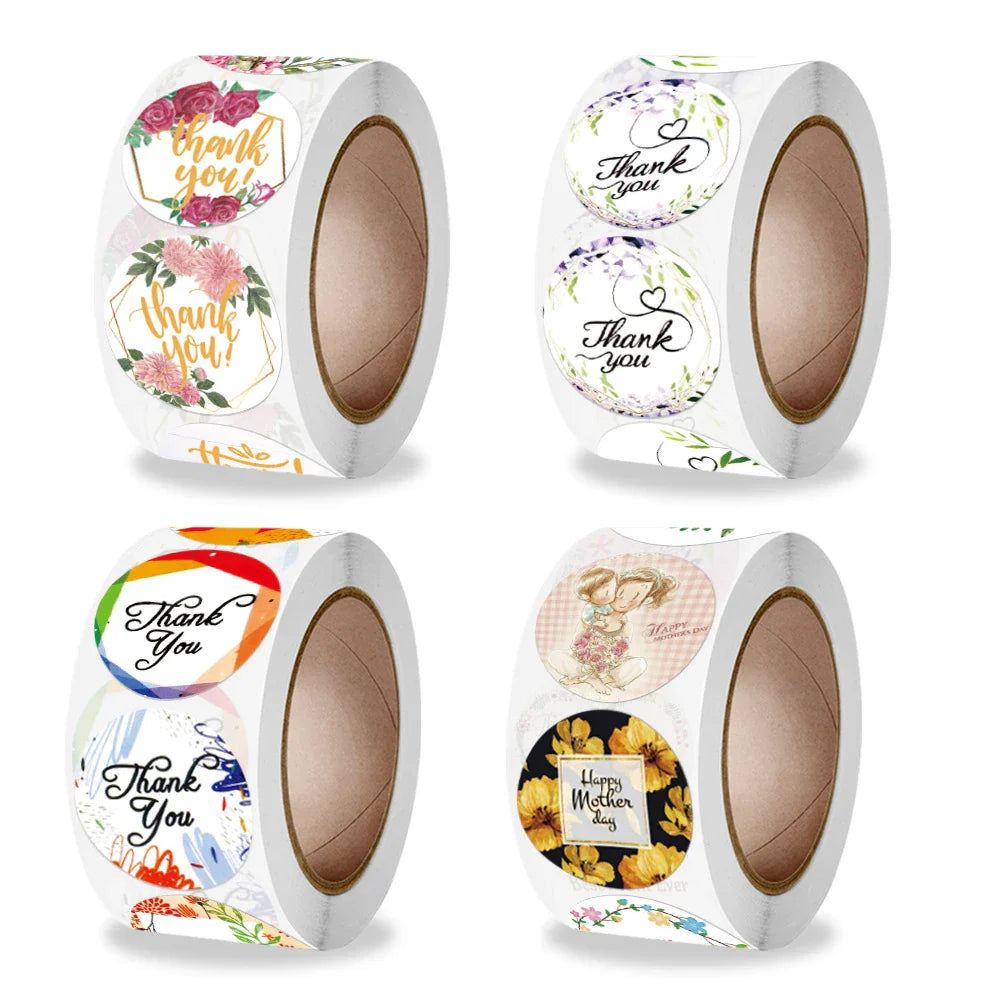 500pcs/roll Thank You Stickers Flower Pattern Party Wedding Decoration Gift Envelope Seal Labels Scrapbooking Stickers (ONLINE ORDER ONLY)