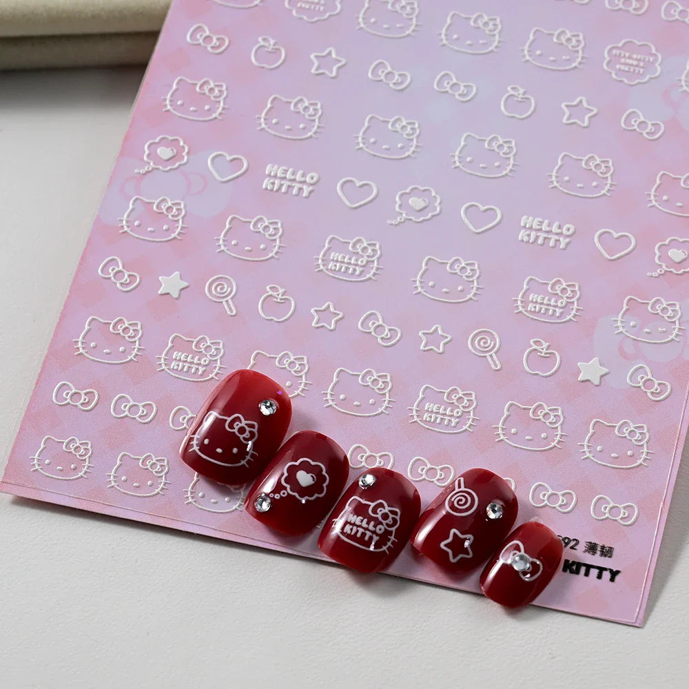 1pc 5D Cartoon Nail Art Stickers Waterproof Matte Finish with Kuromi, Cinnamoroll & Hello Kitty Designs Perfect for DIY Manicure (Online Order Only)