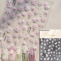 Flowers in Bloom Cosmos Chrysanthemum Daisy White Petal Yellow Stamen Self Adhesive Nail Art Decorations Sticker Manicure Decals (ONLINE ORDER ONLY)
