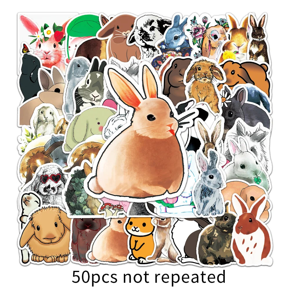 50pcs Aesthetic Children's Sticker Cute Rabbit Cartoon Graffiti Laptop Notebooks Car Credit Card Sticker Motorcycle Helmet (Online Order Only)