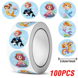 100-500pcs Cartoon Mermaid Round Sticker Label Scrapbook Envelope Seal Scrapbooking School Teacher Gift for Kids Reward Stickers (Online Order Only)
