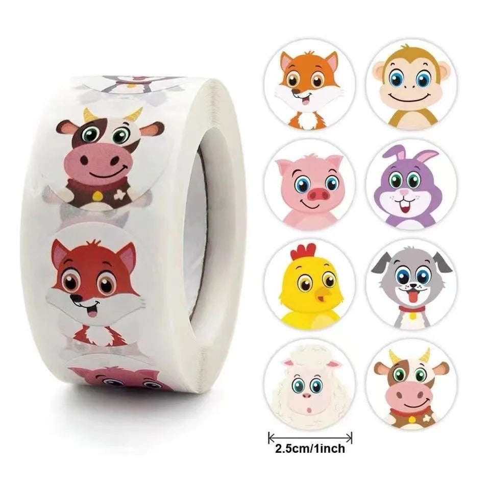 50-500pcs 1Inch Cute Cartoon Stickers Zoo Scrapbook Sticker Roll Labels For Kids DIY Toys Decoration Gift Box Stationery Sticker (ONLINE ORDER ONLY)
