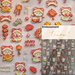 Wealthy Rich Snake Flower Coin Yuanbao Good Luck Blessing Fu Character Self Adhesive Nail Art Stickers Rhinestone Manicure Decal (ONLINE ORDER ONLY)