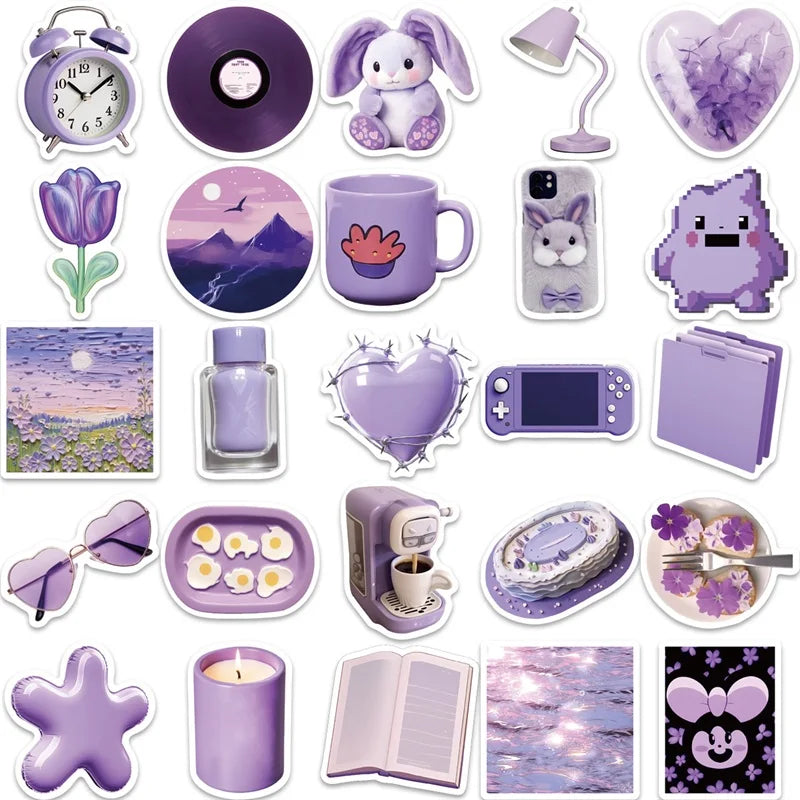 10/30/56PCS Cartoon Purple PVC Sticker Aesthetic Children's Korean Decoration Scrapbooking Stationery School Supplies for Kids (Online Order Only)